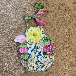 Floral Kids One Piece with Yellow and Blue Accents
